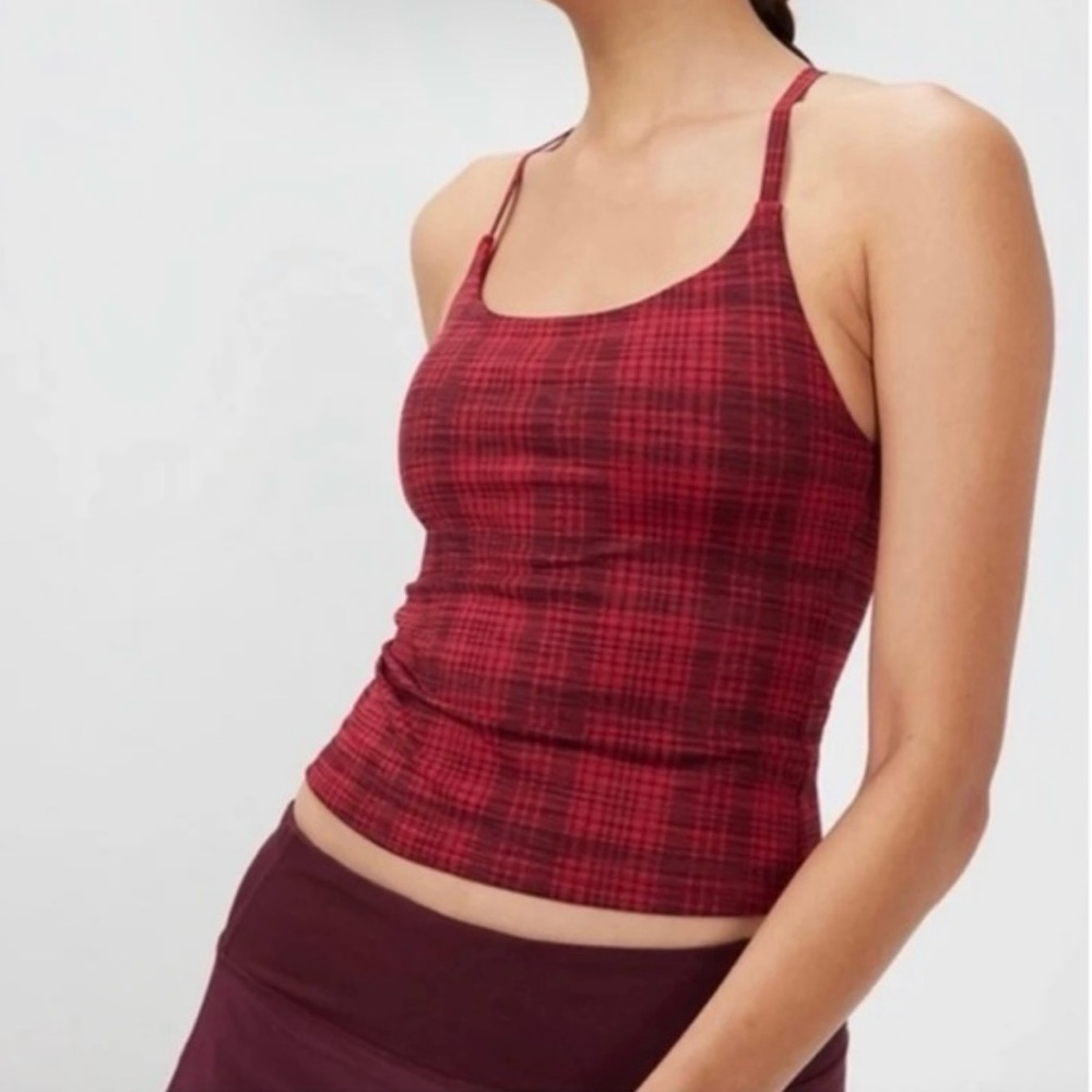 Outdoor Voices Move Free Tank Pomegranate Plaid